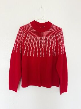 27 Miles Red Patterned Yoke Sweater Fair Isle Scandi Swedish Norway Pullover L